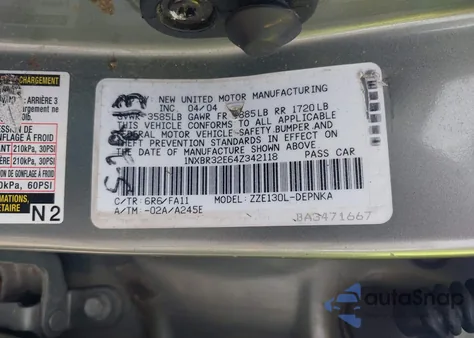 2004 Toyota Corolla Le z USA, uszkodzony, nr VIN 1NXBR32E64Z342118